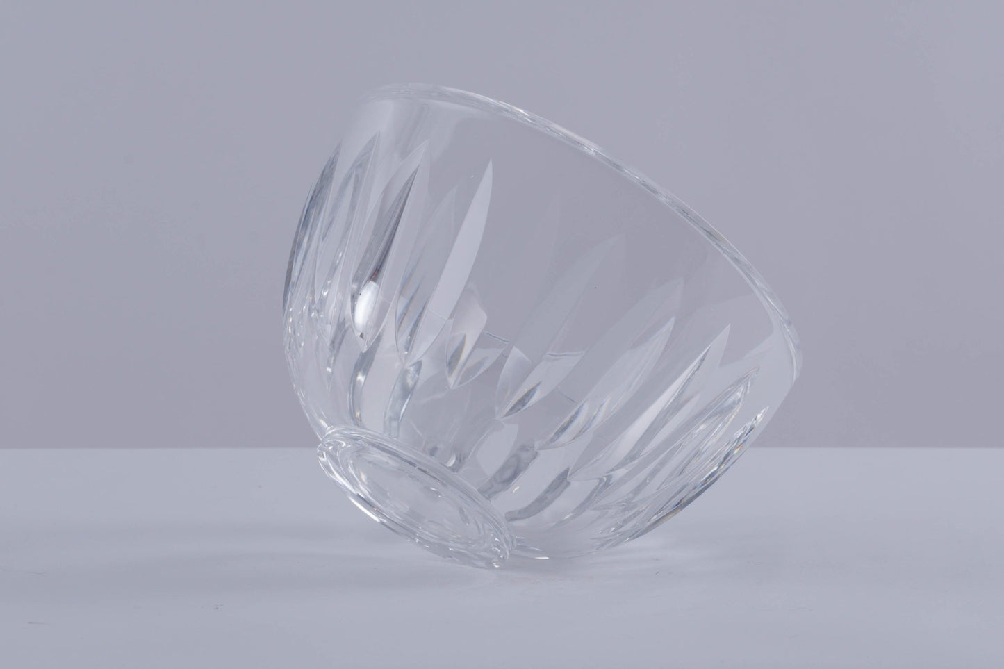 Heavy Orrefors crystal bowl with wedge-shaped cuts throughout, designed by Sven Palmqvist, Swedish mid-century design.
