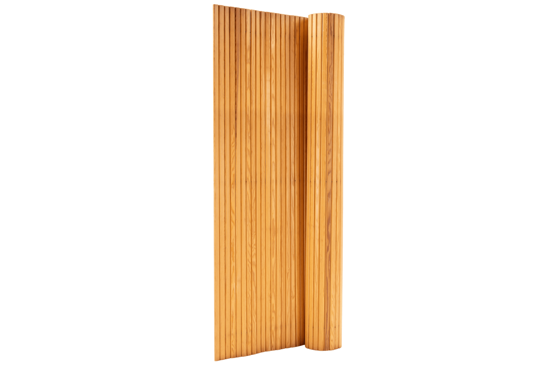 Alvar Aalto 'Screen 100' oversized room divider with vertical pine slats and natural finish from Finland on white background