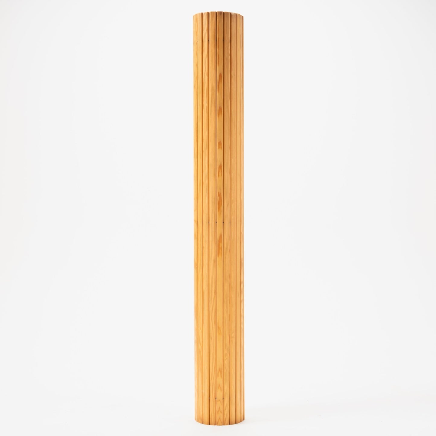 Tall Alvar Aalto 'Screen 100' room divider with vertical pine slats and natural finish on white background