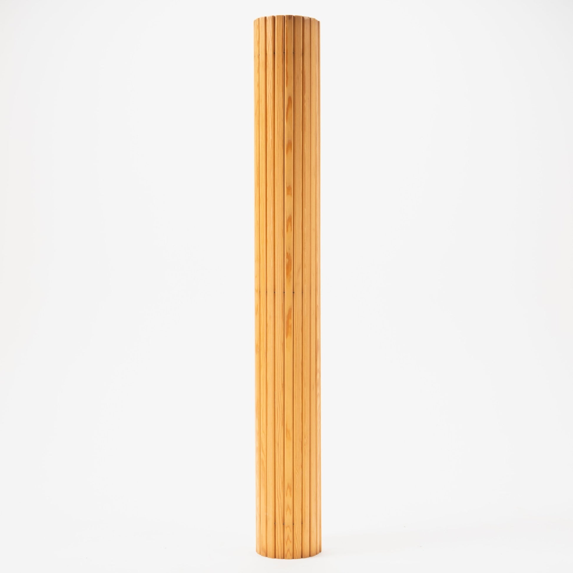 Tall Alvar Aalto 'Screen 100' room divider with vertical pine slats and natural finish on white background
