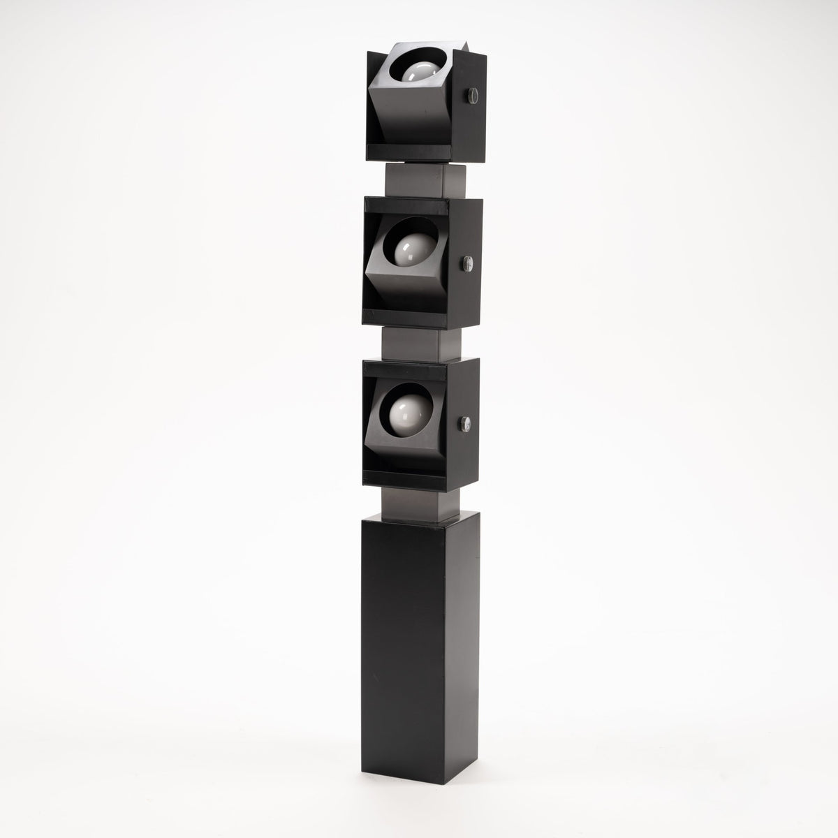 Arteluce Swivel Steel Floor Lamp in black steel with three stacked adjustable square spotlights on a rectangular base for modern lighting interiors