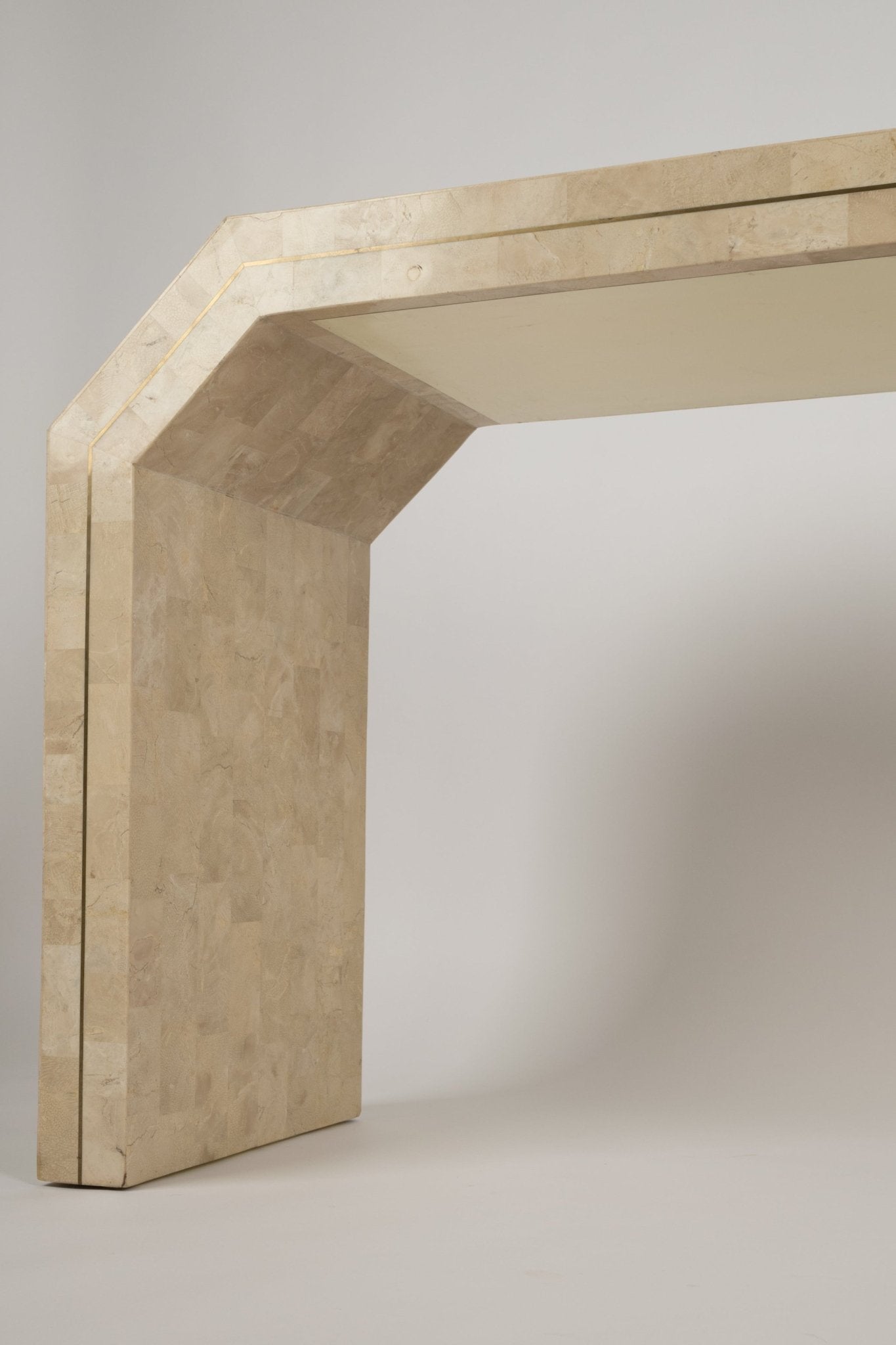 1980s Casa Bique tessellated marble console table with brick pattern surface and brass inlay by Robert Marcius
