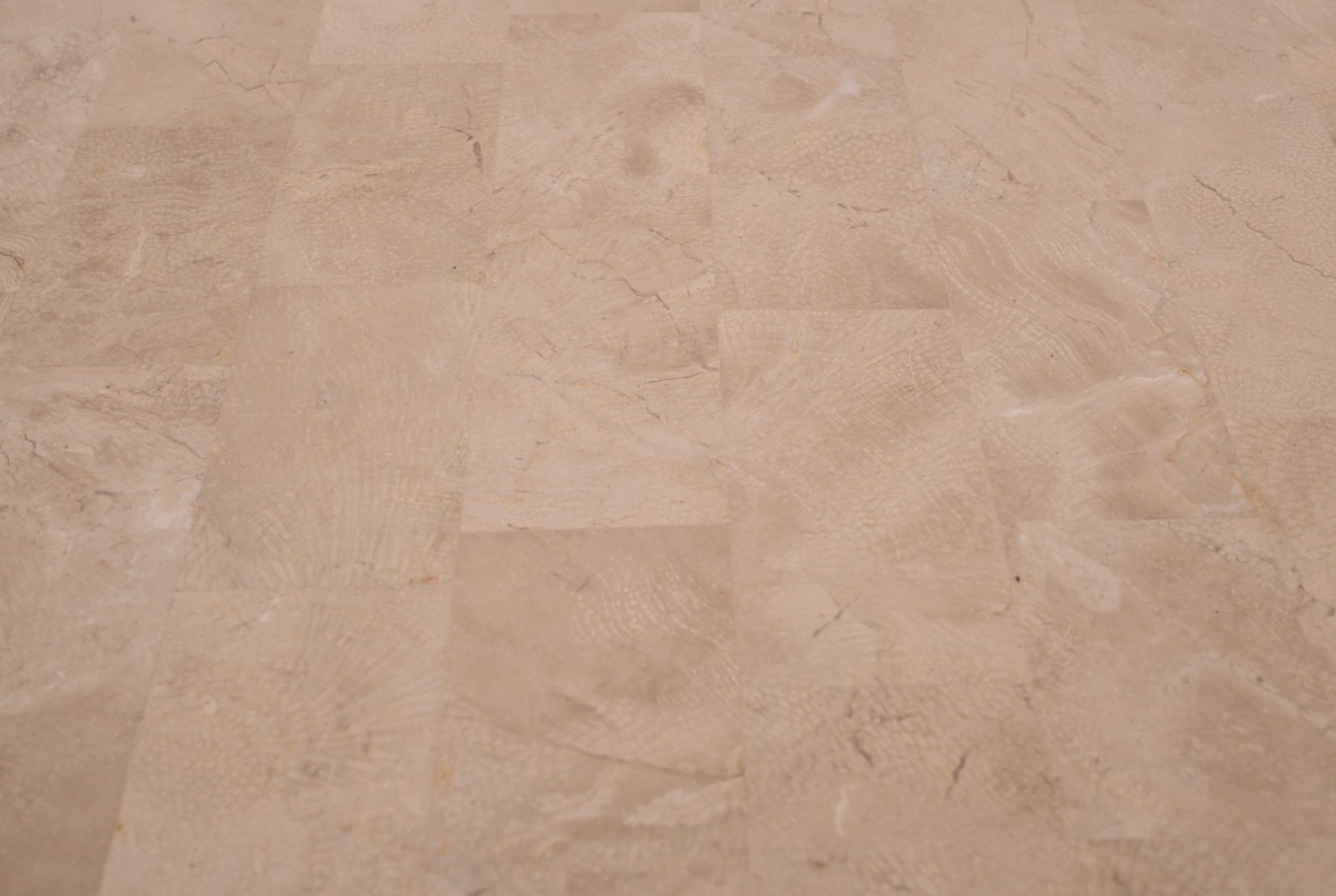 Close-up of 1980s Casa Bique tessellated marble surface in brick pattern on console table designed by Robert Marcius.