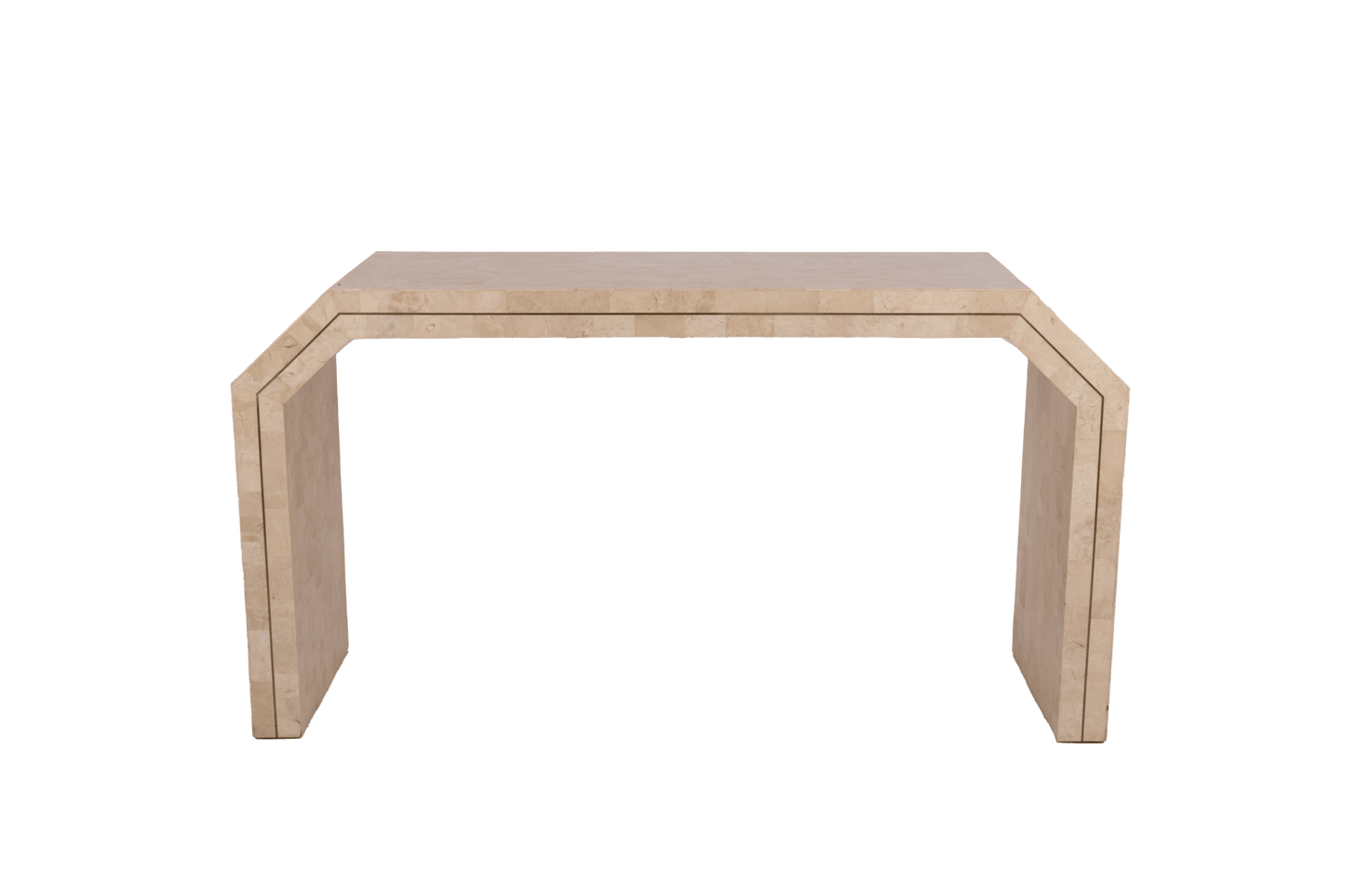 1980s Casa Bique tessellated marble console table by Robert Marcius with brass inlay and brick pattern surface