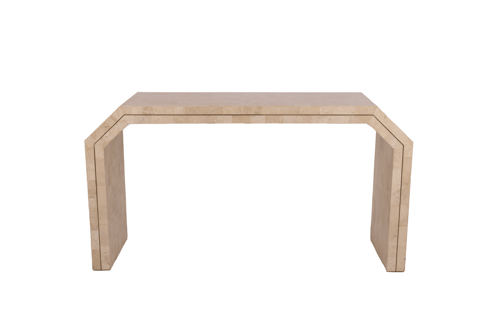 1980s Casa Bique tessellated marble console table by Robert Marcius with brass inlay and brick pattern surface