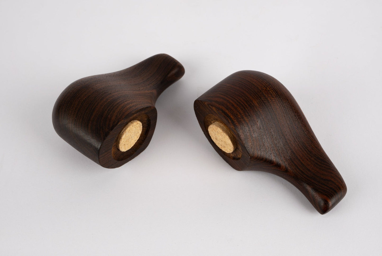 Pair of Don Shoemaker interlocking rosewood salt and pepper shakers designed for Señal from 1970s Mexico.