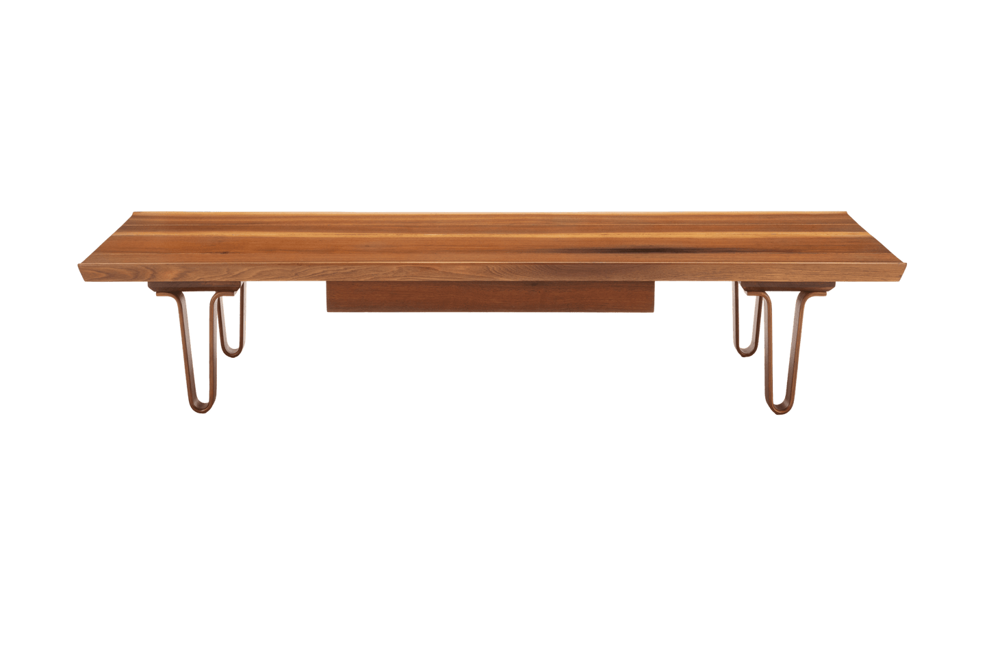 Edward Wormley "Long John" mid-century walnut coffee table with bentwood hairpin legs and sculpted upturned edges