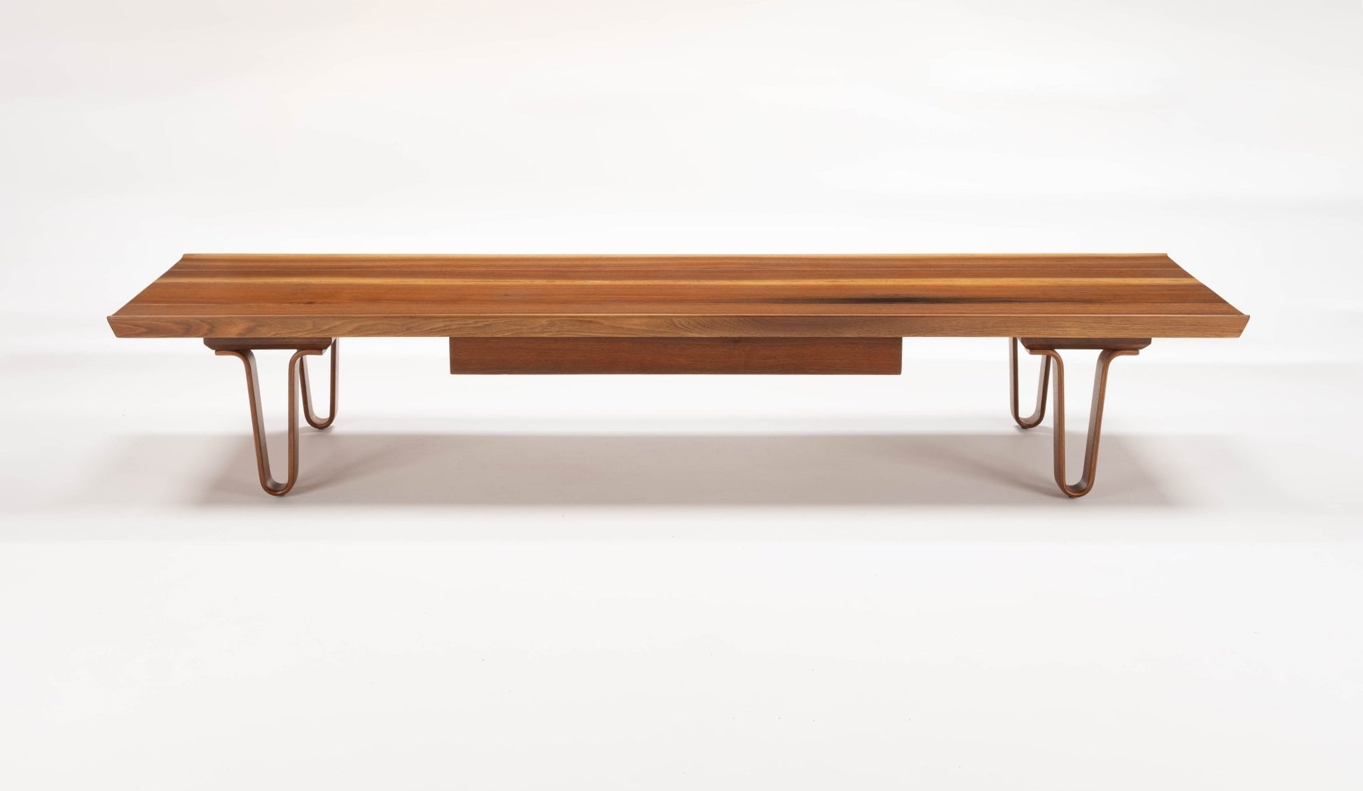 Edward Wormley "Long John" solid walnut coffee table with bentwood hairpin legs and sculpted edges by Dunbar