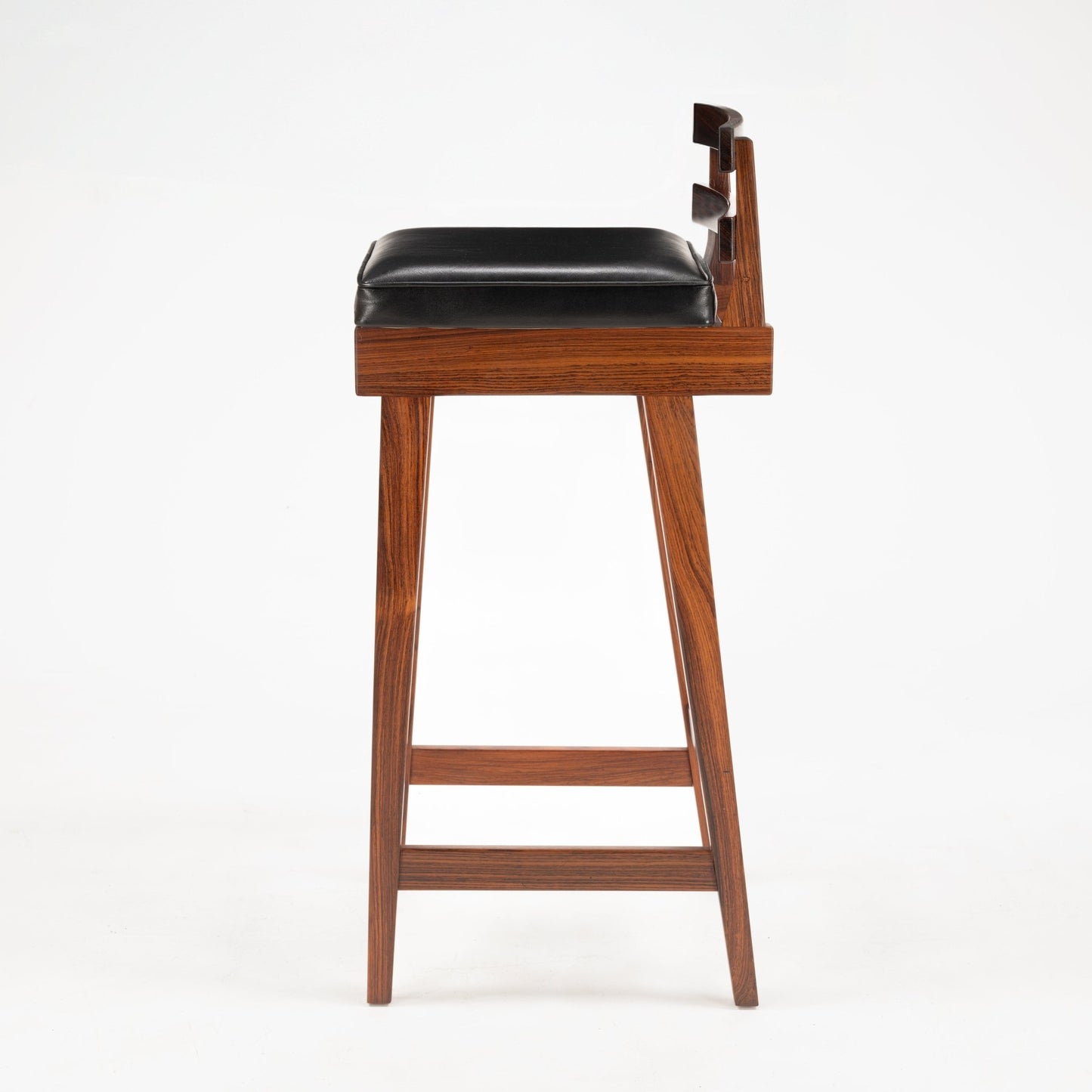 Erik Buck Pair of Rosewood Stools presenting a minimalist profile with rich rosewood frames and a black leather padded seat, capturing vintage Danish mid century modern seating design.