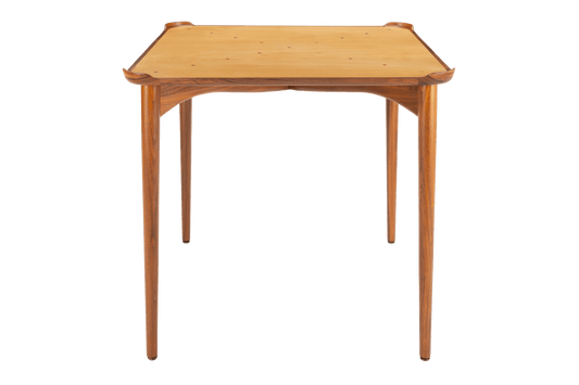 Finn Juhl Walnut Card Table for Baker featuring a refined walnut frame with slender legs and smooth edges, embodying mid century modern vintage Danish table design.