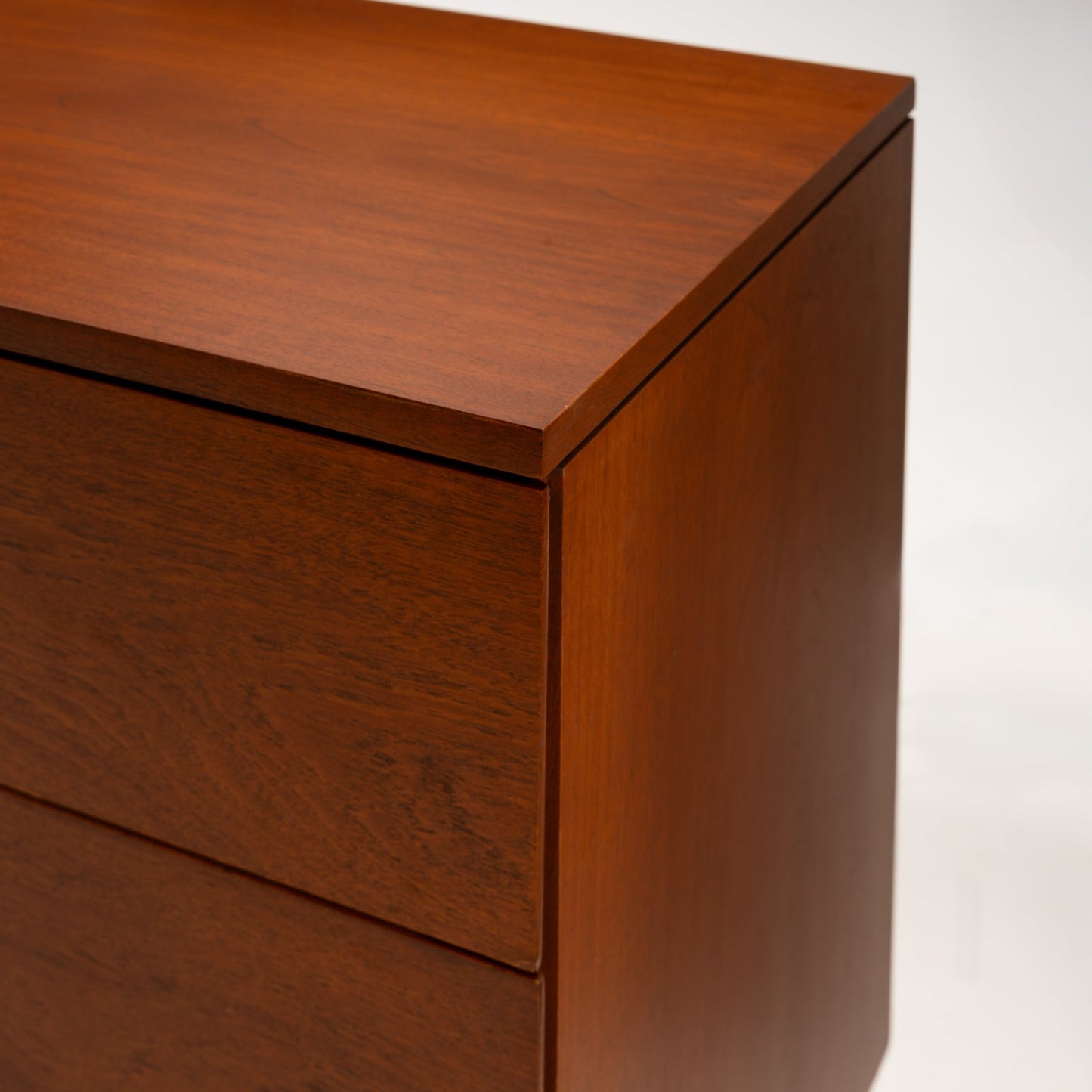 Florence Knoll Walnut Chest of Drawers close view highlighting rich walnut grain crisp drawer fronts and precise corner joinery in mid century modern furniture style