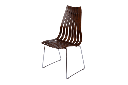 Hans Brattrud Mobler dining chair from 1960s Norway with curved laminated rosewood slats and chrome frame