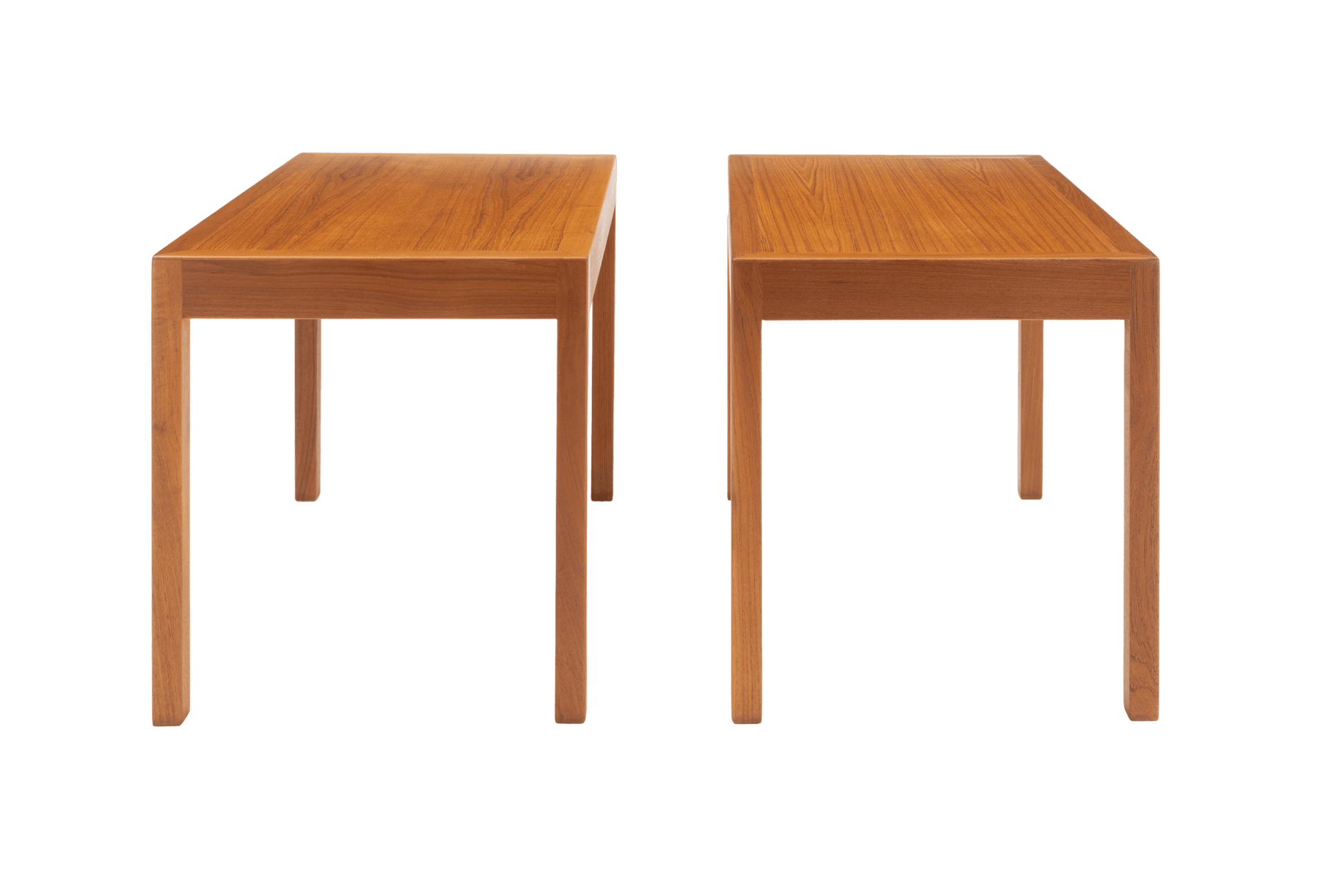 Two wooden side tables on a white background