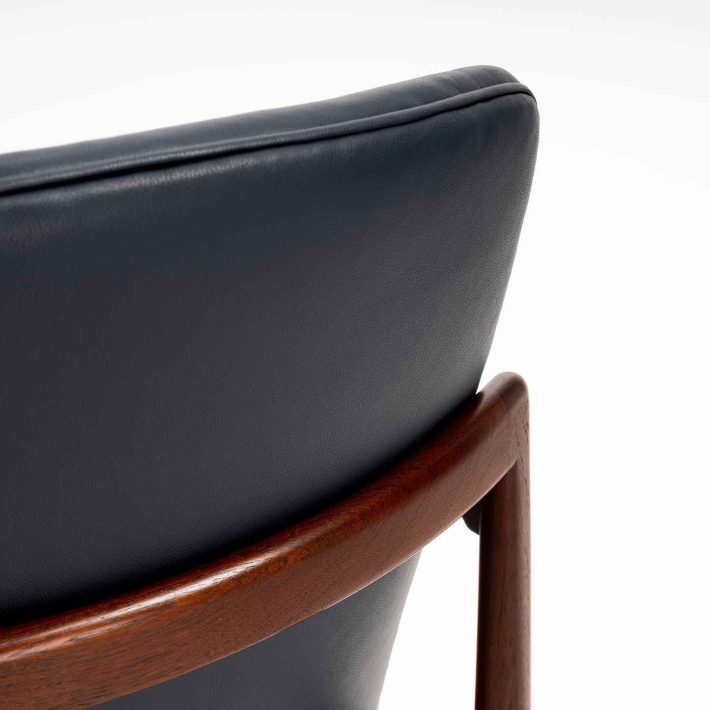 Jacob Kjaer Adjustable Lounge Chair rear detail with black leather backrest and polished rosewood support in mid century modern furniture style
