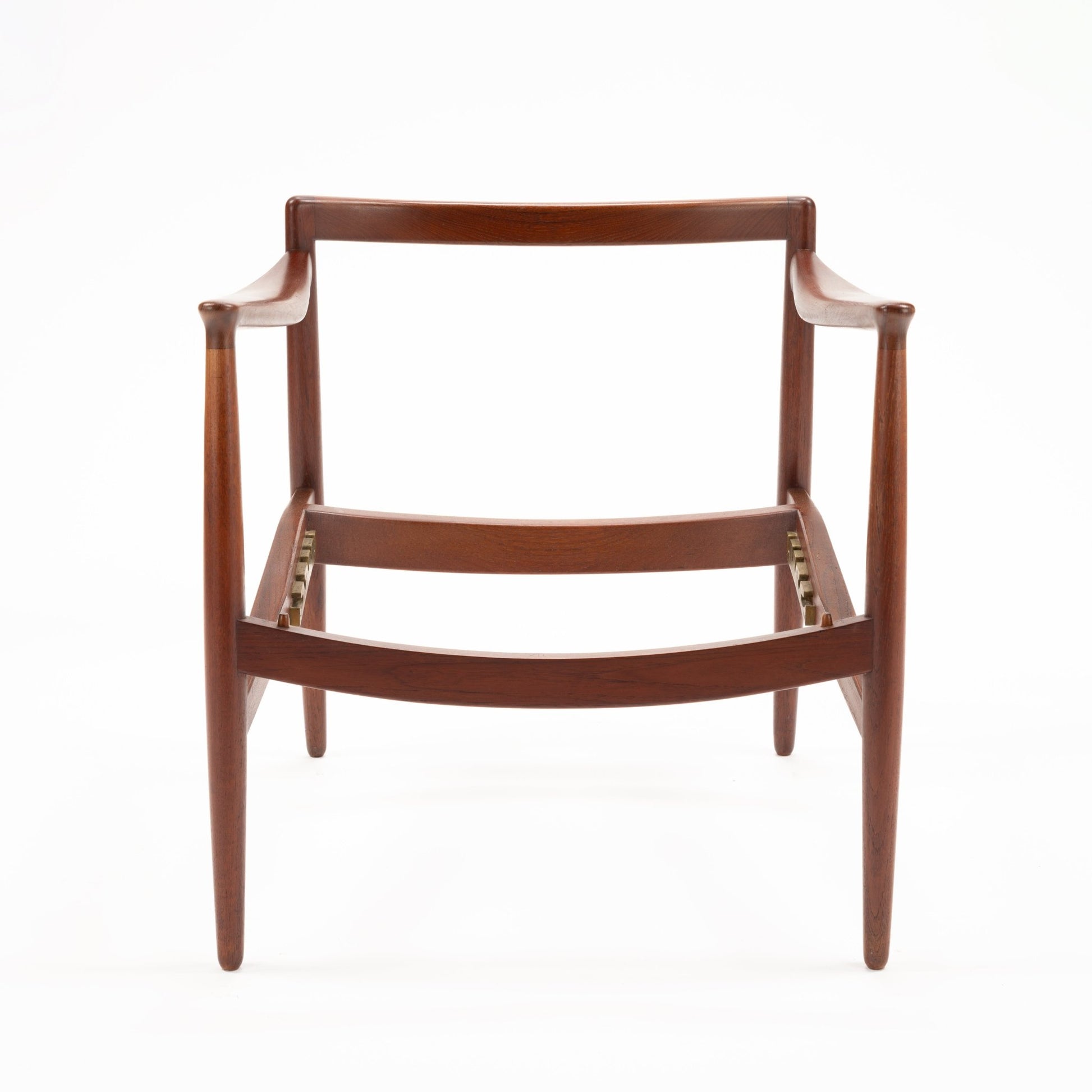 Jacob Kjaer Adjustable Lounge Chair showing exposed polished dark wood frame curved arms open seat rails and tapered legs in mid century modern furniture style
