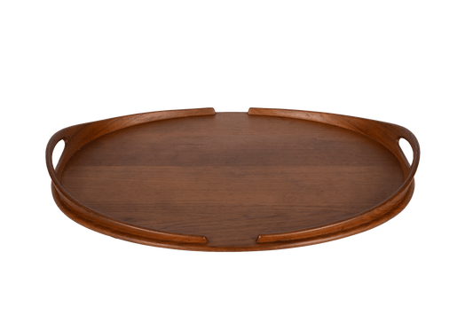 Jens Quistgaard large oval teak tray from the 1950s with raised perimeter and integrated handles by Dansk Denmark
