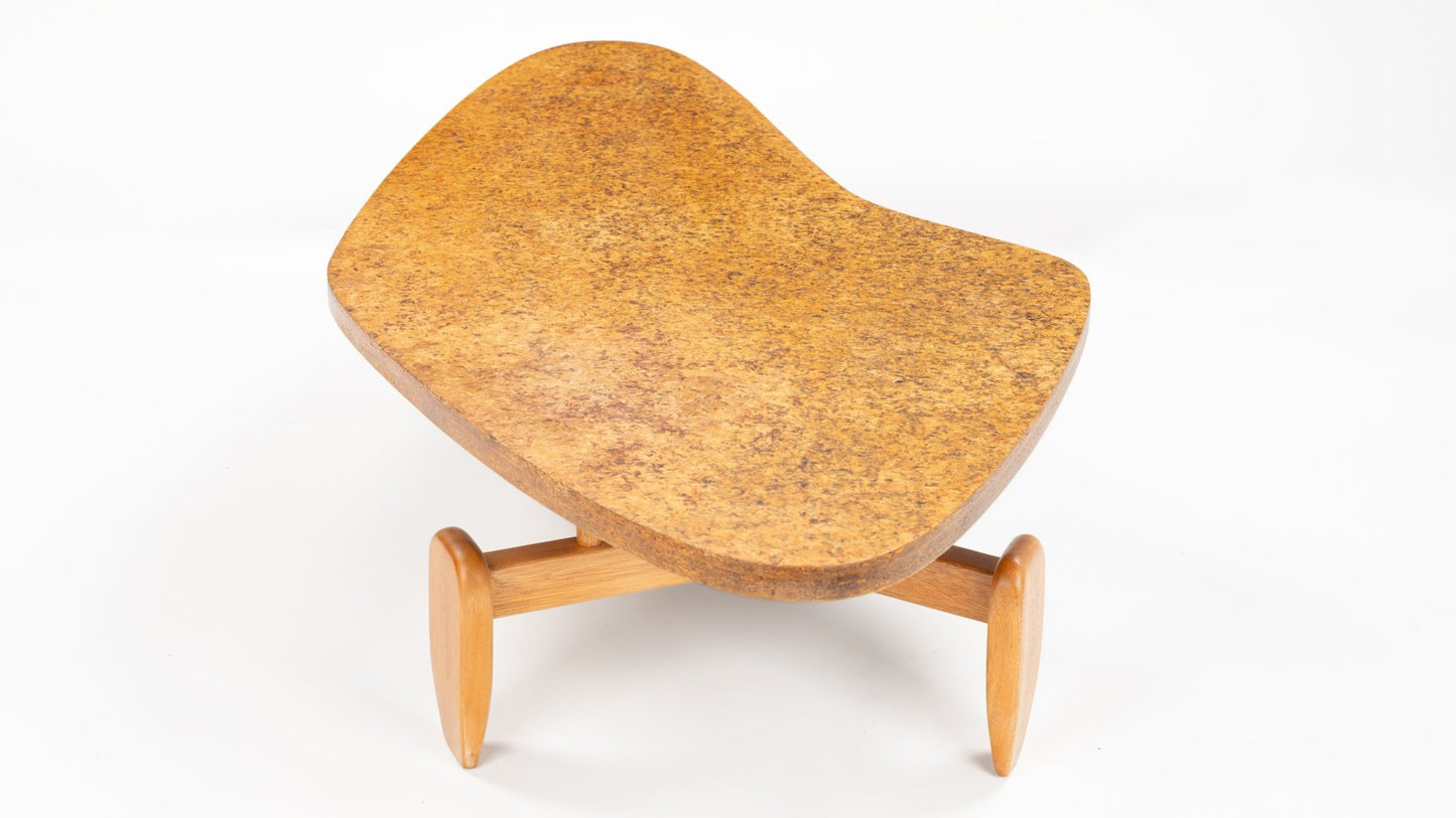 John Keal 'Outrigger' Coffee Table with a sculptural organic-shaped cork top supported by minimalist wooden legs, embodying distinctive mid century modern furniture design.