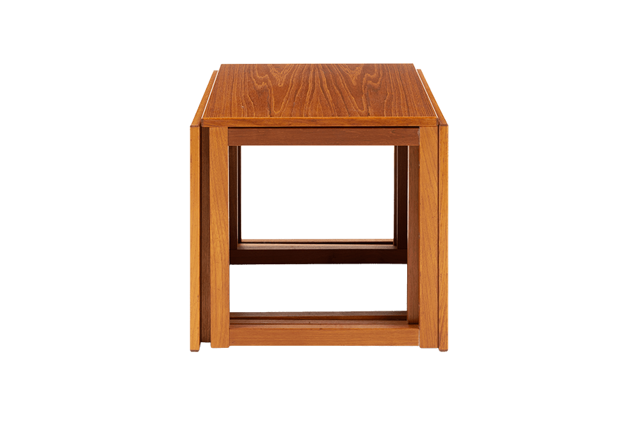 Kai Kristiansen "The Cube" interlocking teak side tables set with clean lines and Danish design from 1960s