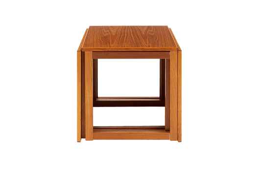 Kai Kristiansen "The Cube" interlocking teak side tables set with clean lines and Danish design from 1960s