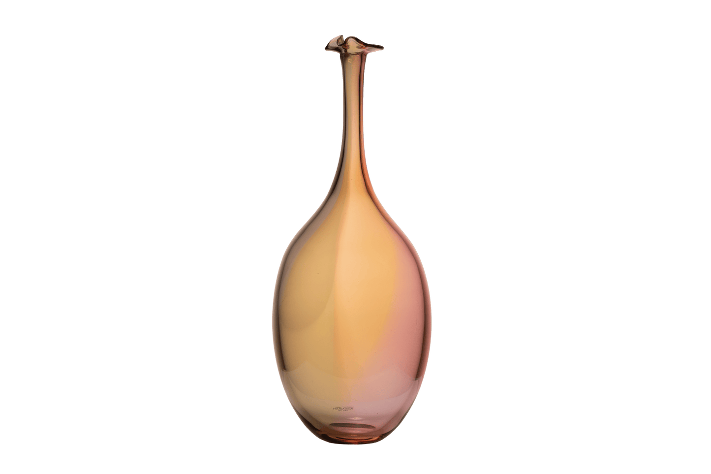 Kosta Boda Fidji glass vase by Kjell Engman with elongated neck and warm gradient colors from the artist collection