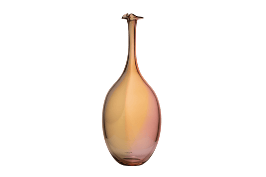 Kosta Boda Fidji glass vase by Kjell Engman with elongated neck and warm gradient colors from the artist collection