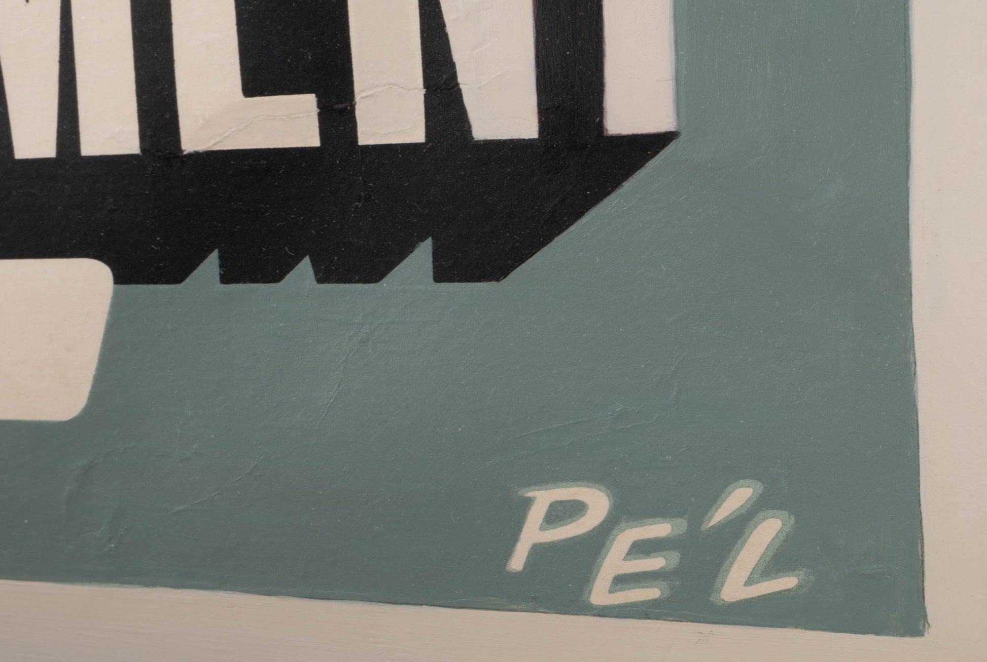 Close-up of restored Luxembourg Travel Poster showing linen-backed texture and artist's signature in plate