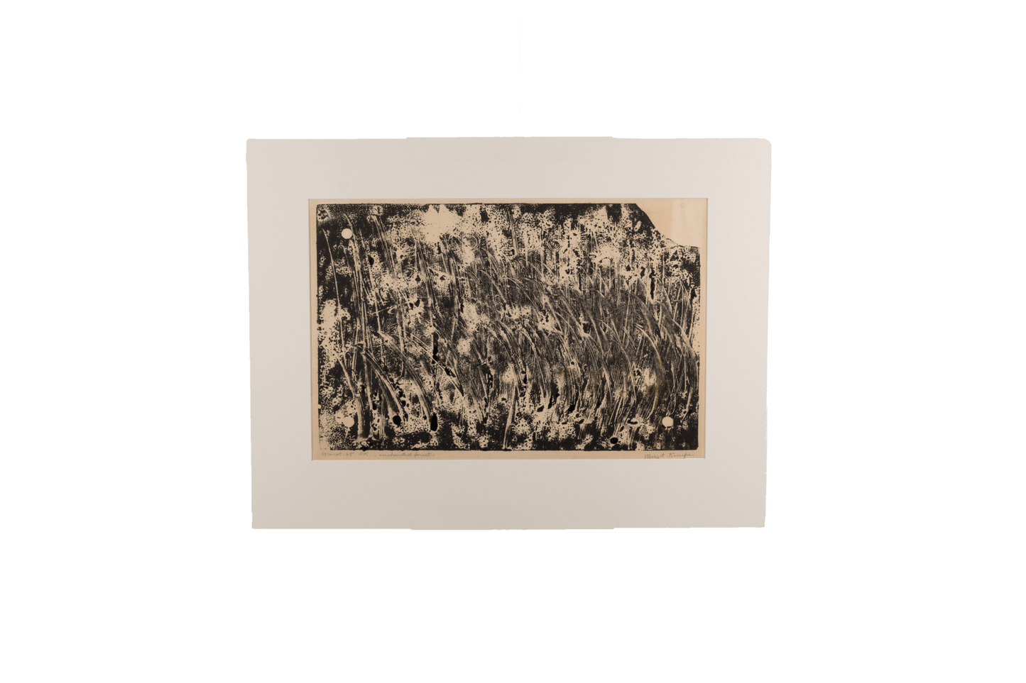 Margot Kempe signed and dated 1965 monotype print titled Enchanted Forest with textured abstract forest imagery on white mat