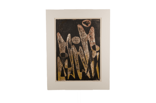 Mid-century abstract print titled "Flight" by Margot Kempe, signed and dated 1961, edition 3/8 with neutral matting.