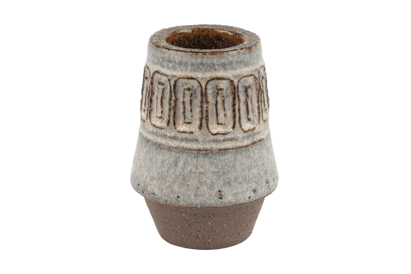 Michael Andersen Danish stoneware vase with carved geometric relief band and textured glaze finish