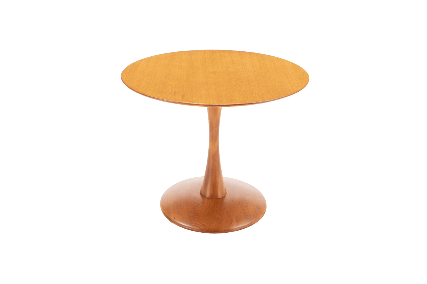 Round Nanna Ditzel pine table with simple mid-century modern design and tapered pedestal base from Denmark.