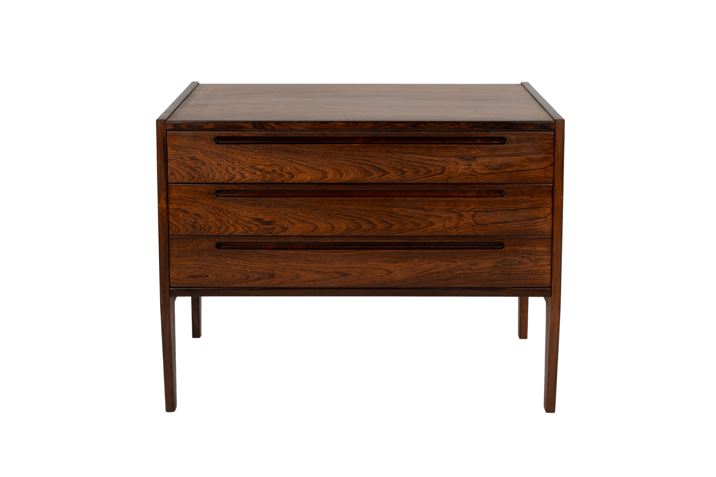 1960s Nils Jonsson Danish chest of drawers with three recessed handle drawers and tapered legs by HJN Mobler