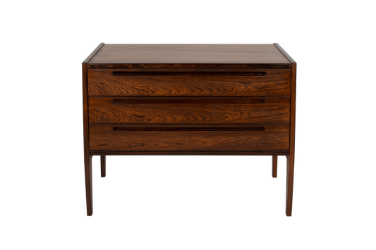 1960s Nils Jonsson Danish chest of drawers with three recessed handle drawers and tapered legs by HJN Mobler