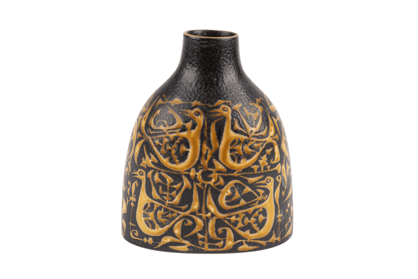 1960s Nils Thorsson fajance vase for Royal Copenhagen with sculptural form and graphic bird decoration