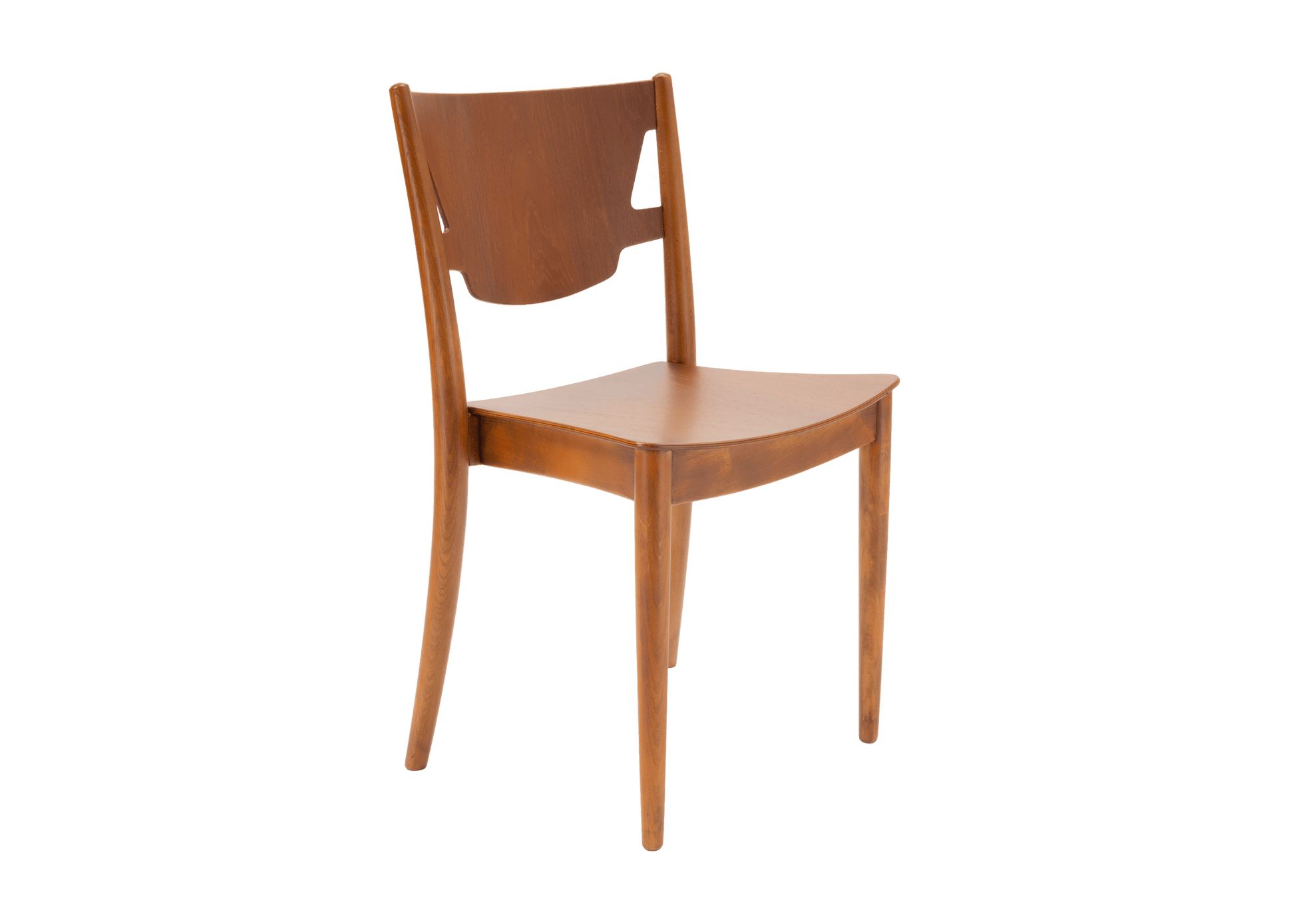 Peter Hvidt & Molgaard desk chair in teak and beech with shaped backrest, Danish design from 1950s on white background