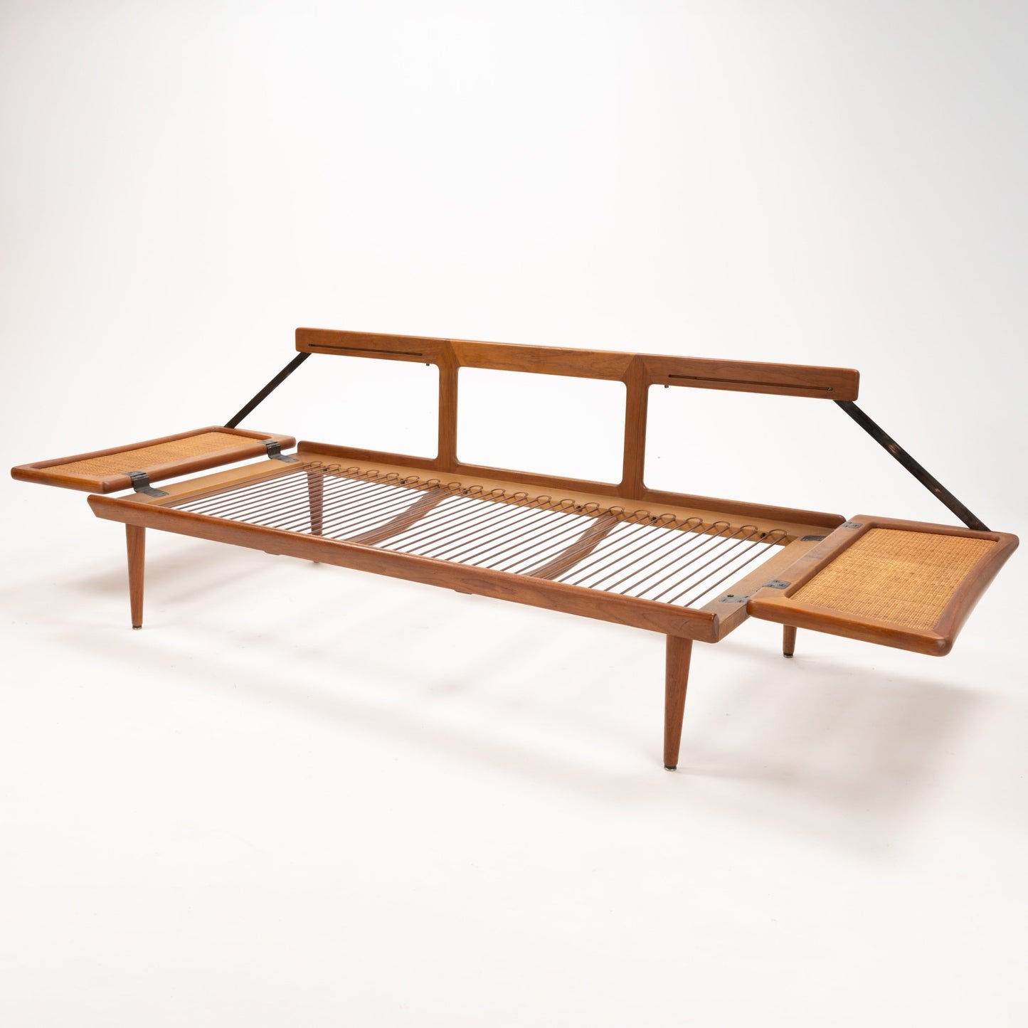 Peter Hvidt & Orla Molgaard Model FD 451 Daybed/Sofa in teak with woven seat and extended side tables vintage Danish furniture