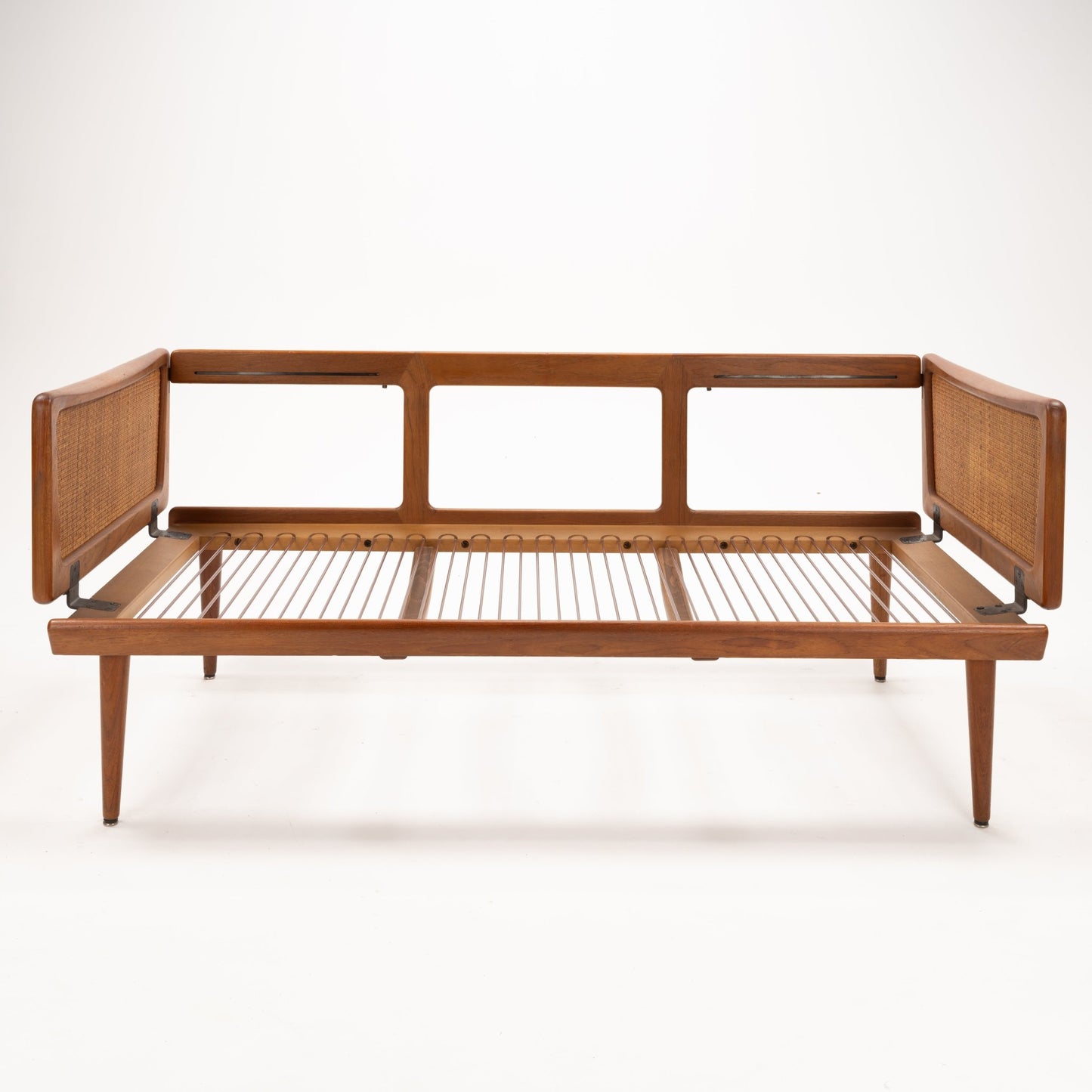 Peter Hvidt & Orla Molgaard Model FD 451 Daybed/Sofa with teak frame woven cane side panels slatted seat and tapered legs vintage Danish furniture