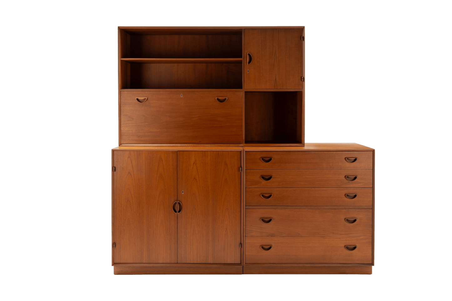 Peter Hvidt solid teak Danish mid-century modern dresser, cabinet, and bar desk grouping from Denmark