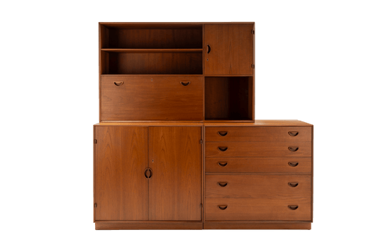 Peter Hvidt solid teak Danish mid-century modern dresser, cabinet, and bar desk grouping from Denmark