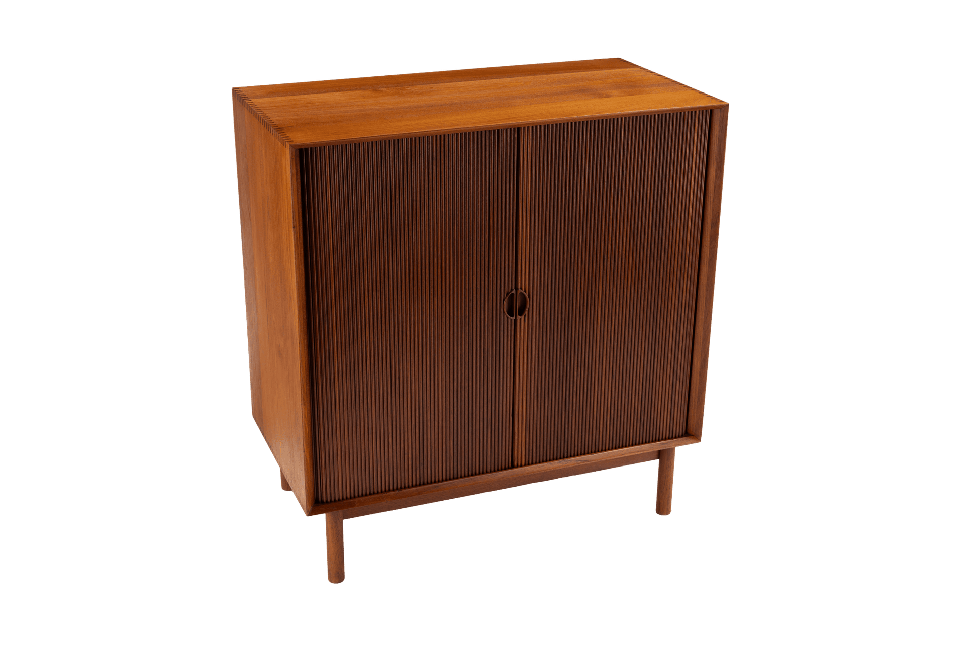 Peter Hvidt vintage teak tambour door cabinet from the 1950s with clean lines, Danish modern design by Søborg Møbler