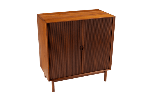 Peter Hvidt vintage teak tambour door cabinet from the 1950s with clean lines, Danish modern design by Søborg Møbler