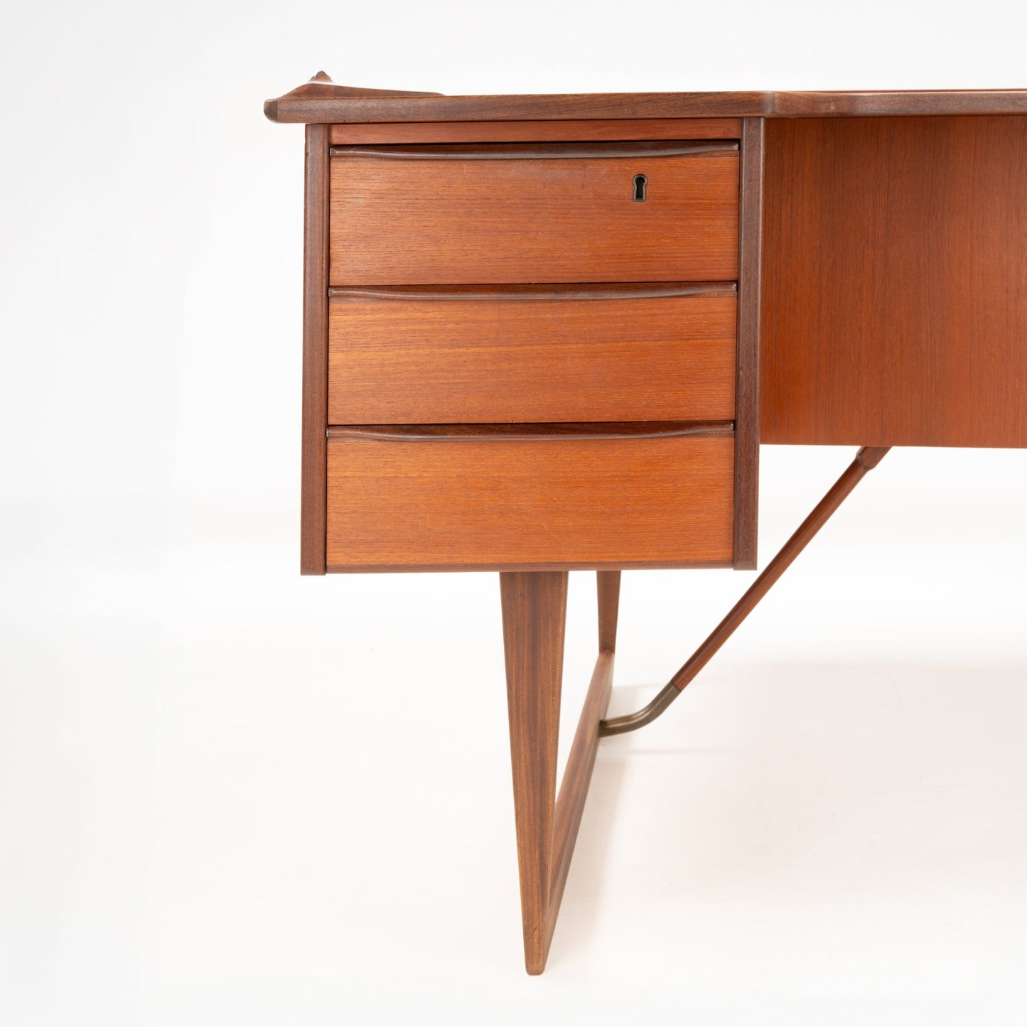 1960s Danish teak writing desk with angled tapered legs and three drawer storage cabinet by Peter Løvig Nielsen