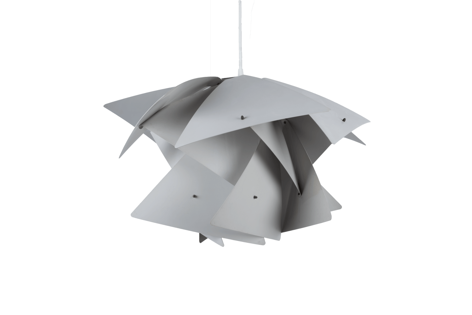 Preben Dal "Trigon" pendant lamp from the Symfoni series with sculptural geometric white metal design and original logo
