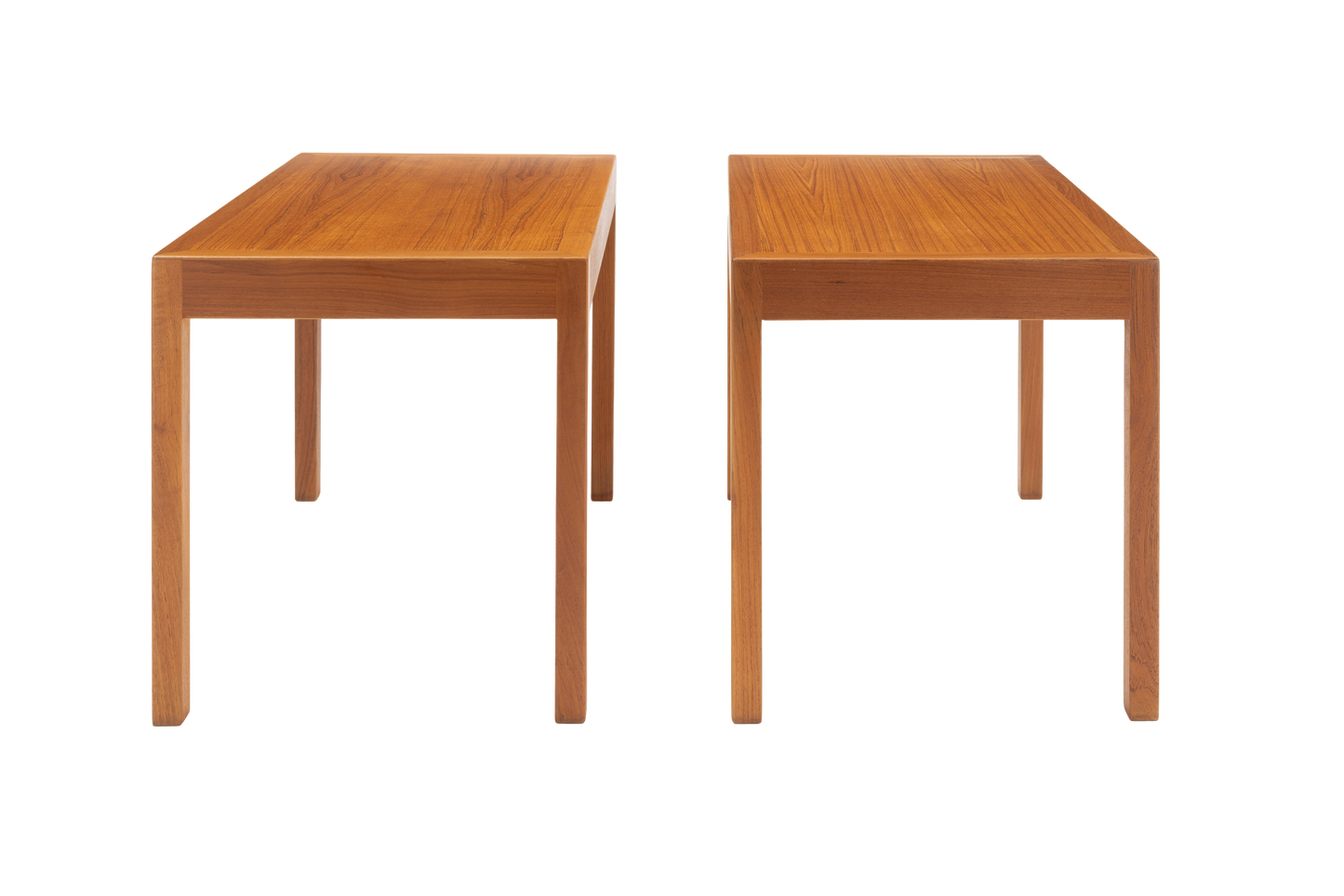 Two wooden side tables on a white background