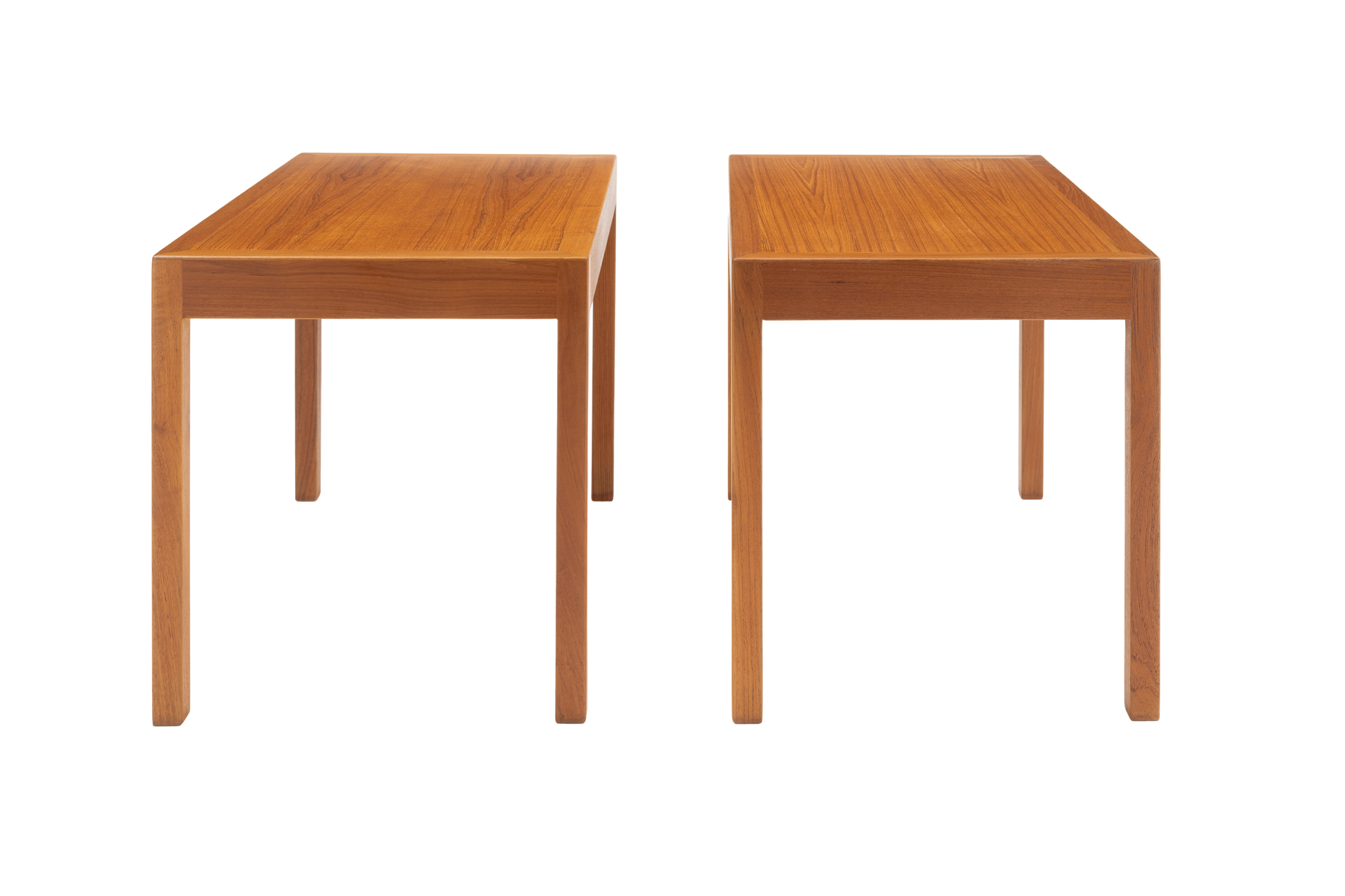 Two wooden side tables on a white background