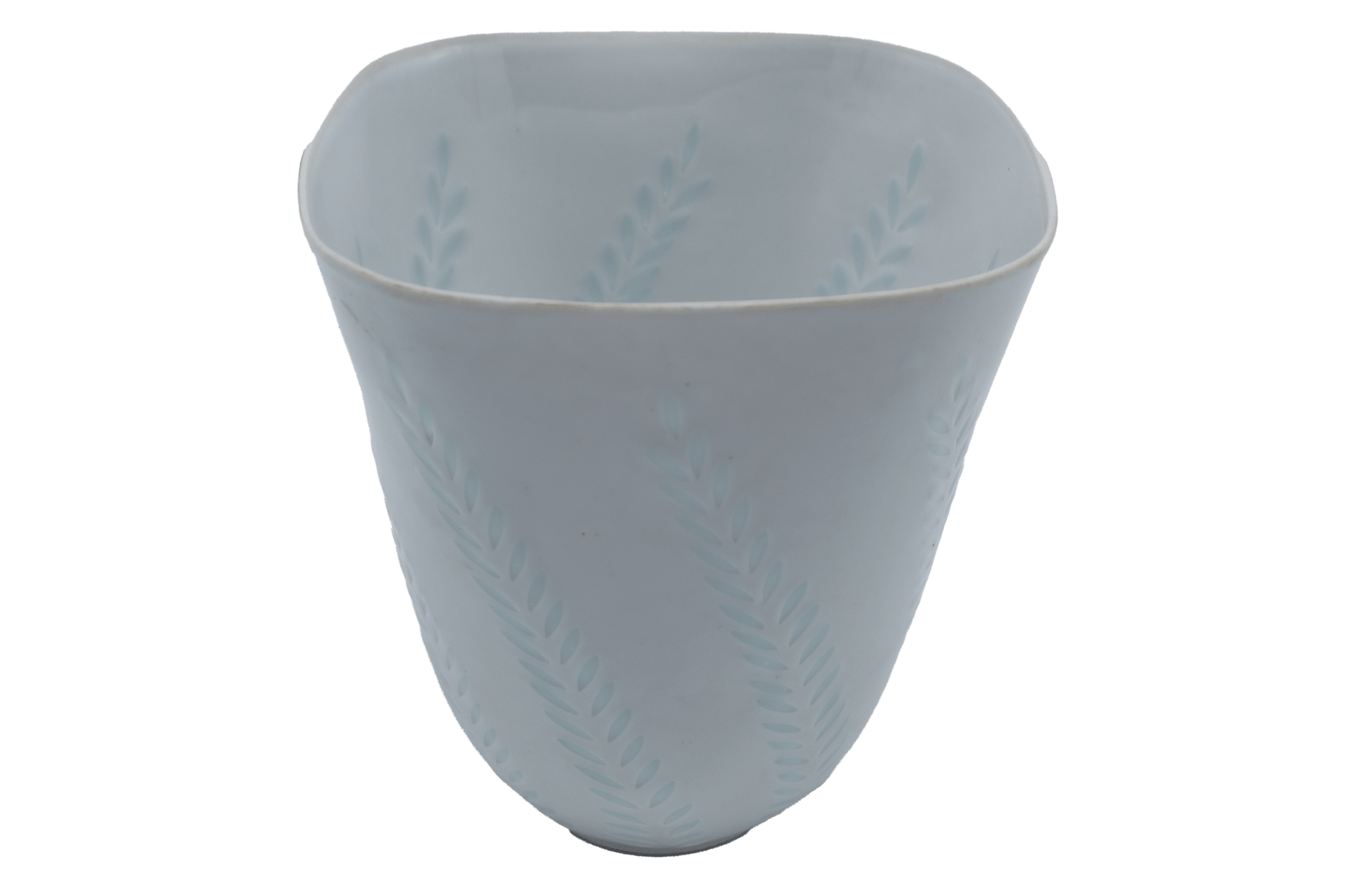 1960s Arabia glazed white rice porcelain vase with hand-cut fern pattern designed by Friedl Holzer-Kjellberg