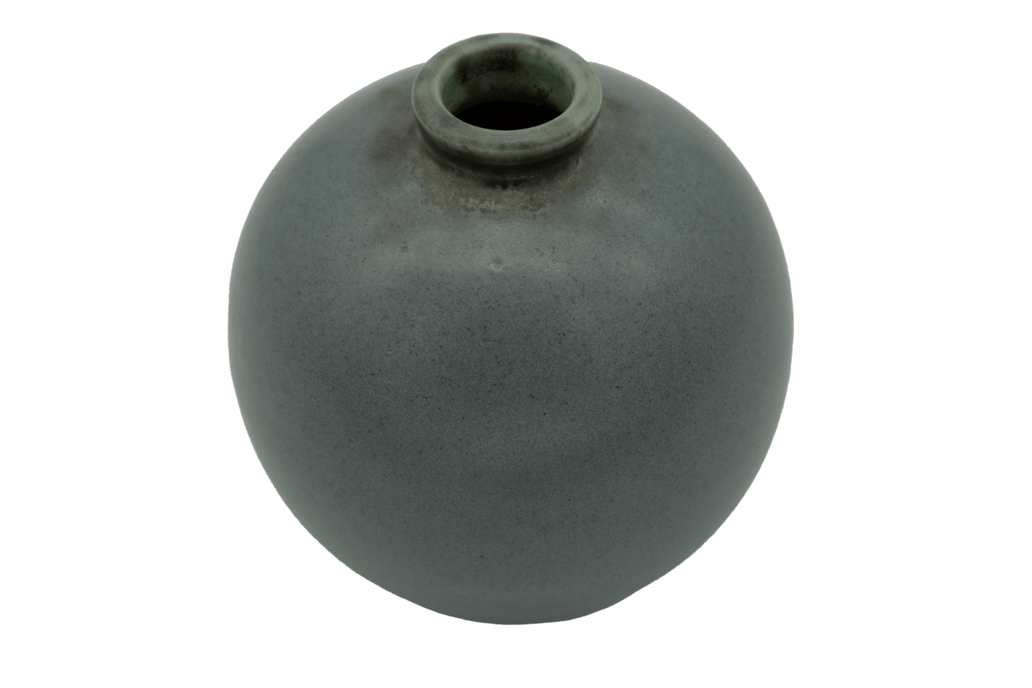 Top view of turquoise bubble ball shaped Arthur Rushmore Bottle Hill Studio pottery vase with small black speckles