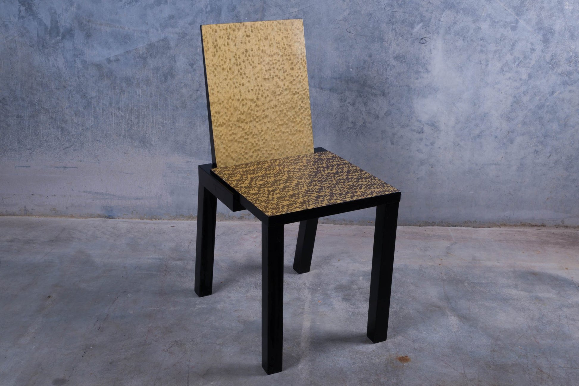 Constantin Boym art chair with birdseye veneer backrest and contrasting black and ivory enamel seat on black legs
