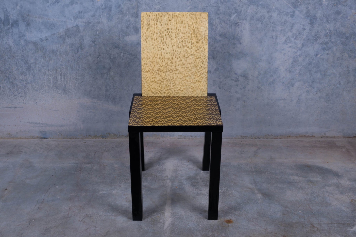 Constantin Boym chair with birdseye veneer backrest and black and ivory enamel seat on black legs