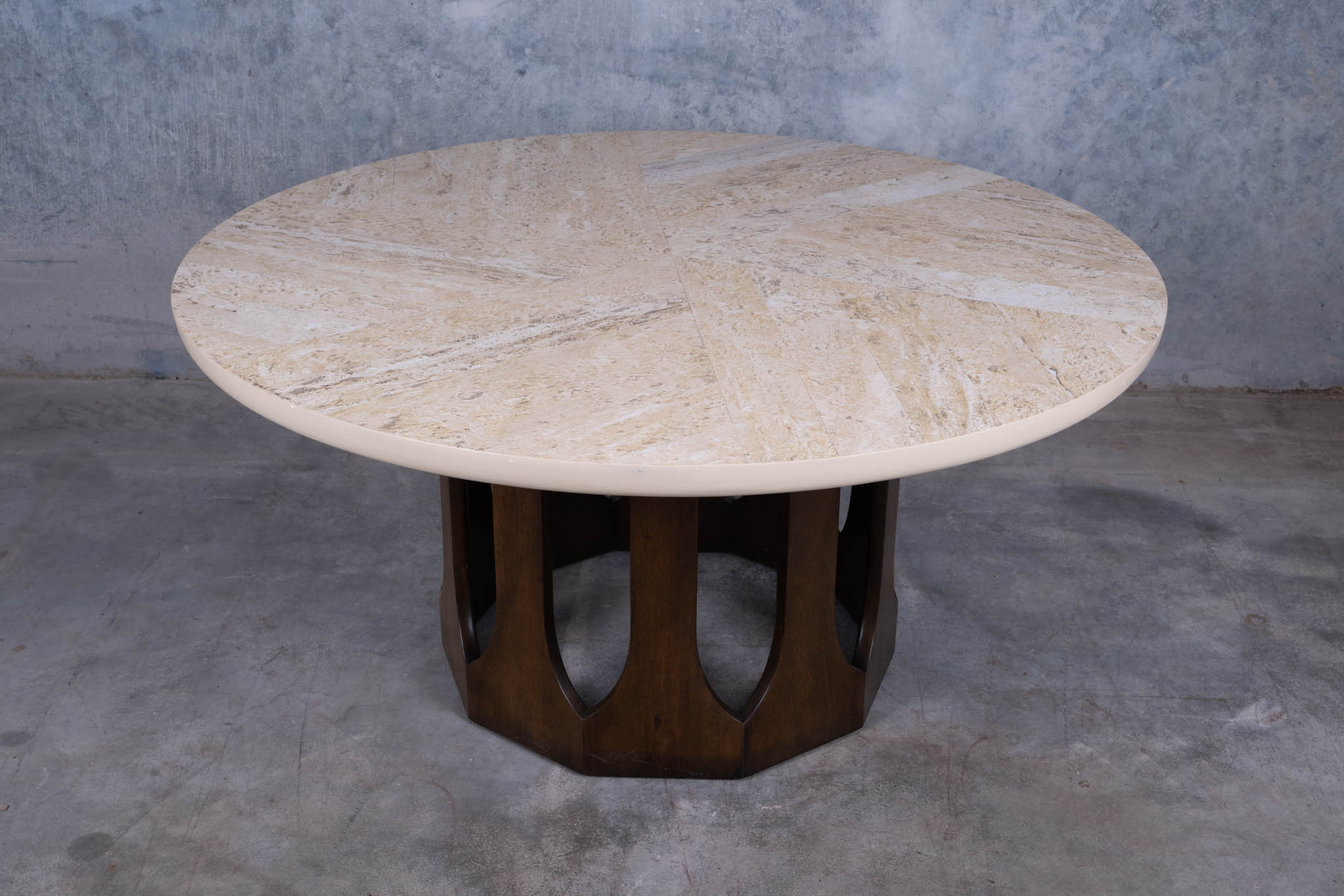 Harvey Probber Travertine Cocktail Table & Arcade Base – Egg Culture