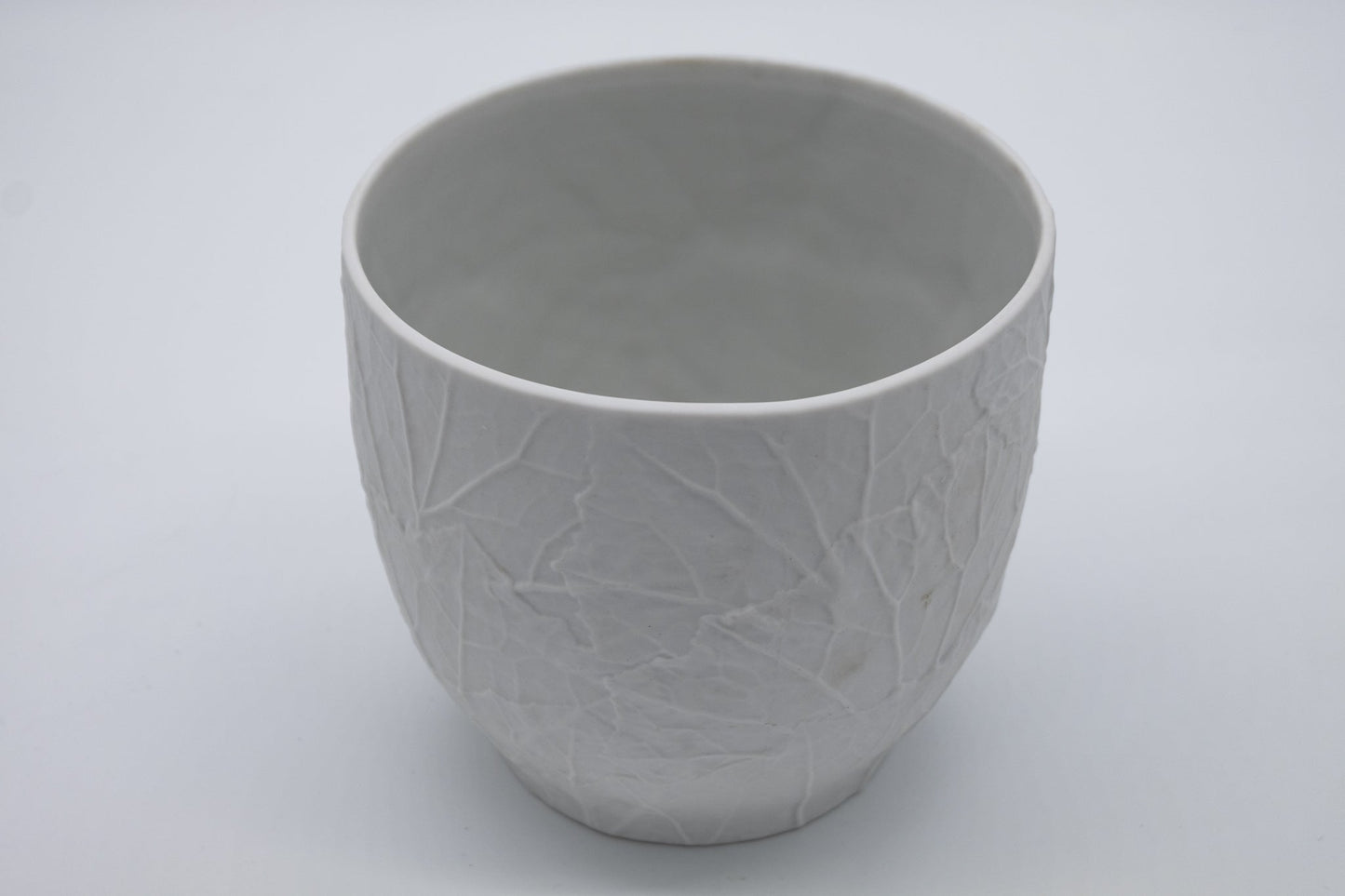White porcelain Heinrich & Co. vase with raised leaf bisque texture and gently flared oval rim, 1950s German design.